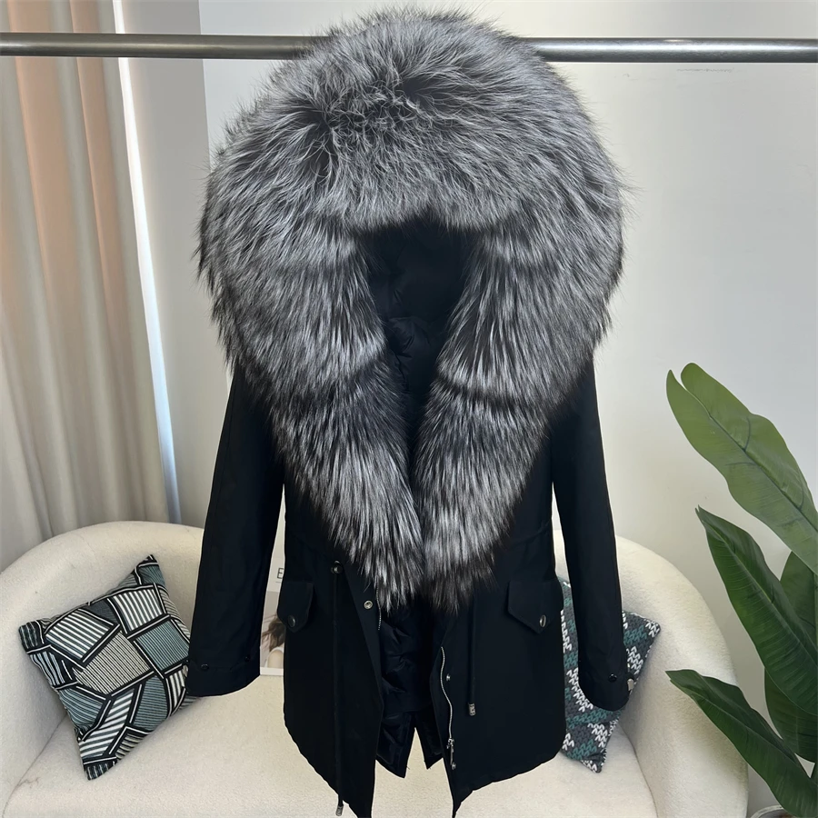 2023 Fashion Real Fur Coat Duck Down Winter Jacket Women Natural Fox Collar Hooded Loose Long Parkas Outerwear Detachable