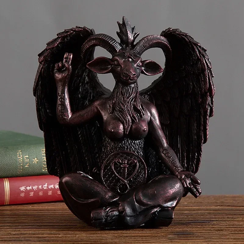 

Resin Satanic Lodl Goat Statue 16cm Baphomet Horned Solve Coagula Figurines For Home Office Desktop Room Decoration