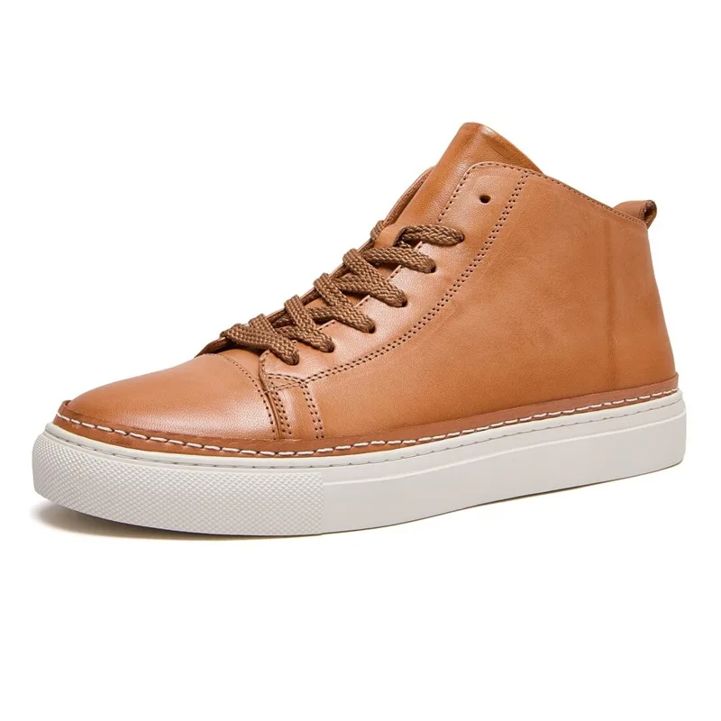 

High Top Men's Shoes Genuine Leather Designer Luxury Work Walking Trendy Sport Casual Board Shoes Male Breathable Flat Sneakers