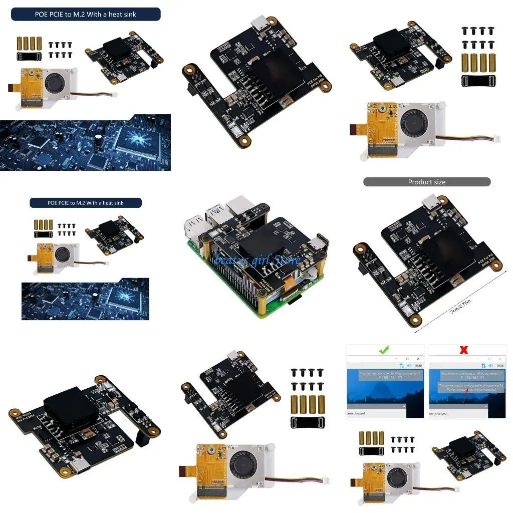 

C7AB PCIe M.2 NVMe SSD Adapter For RPI 5 Ethernet Board With Active Cooling Type