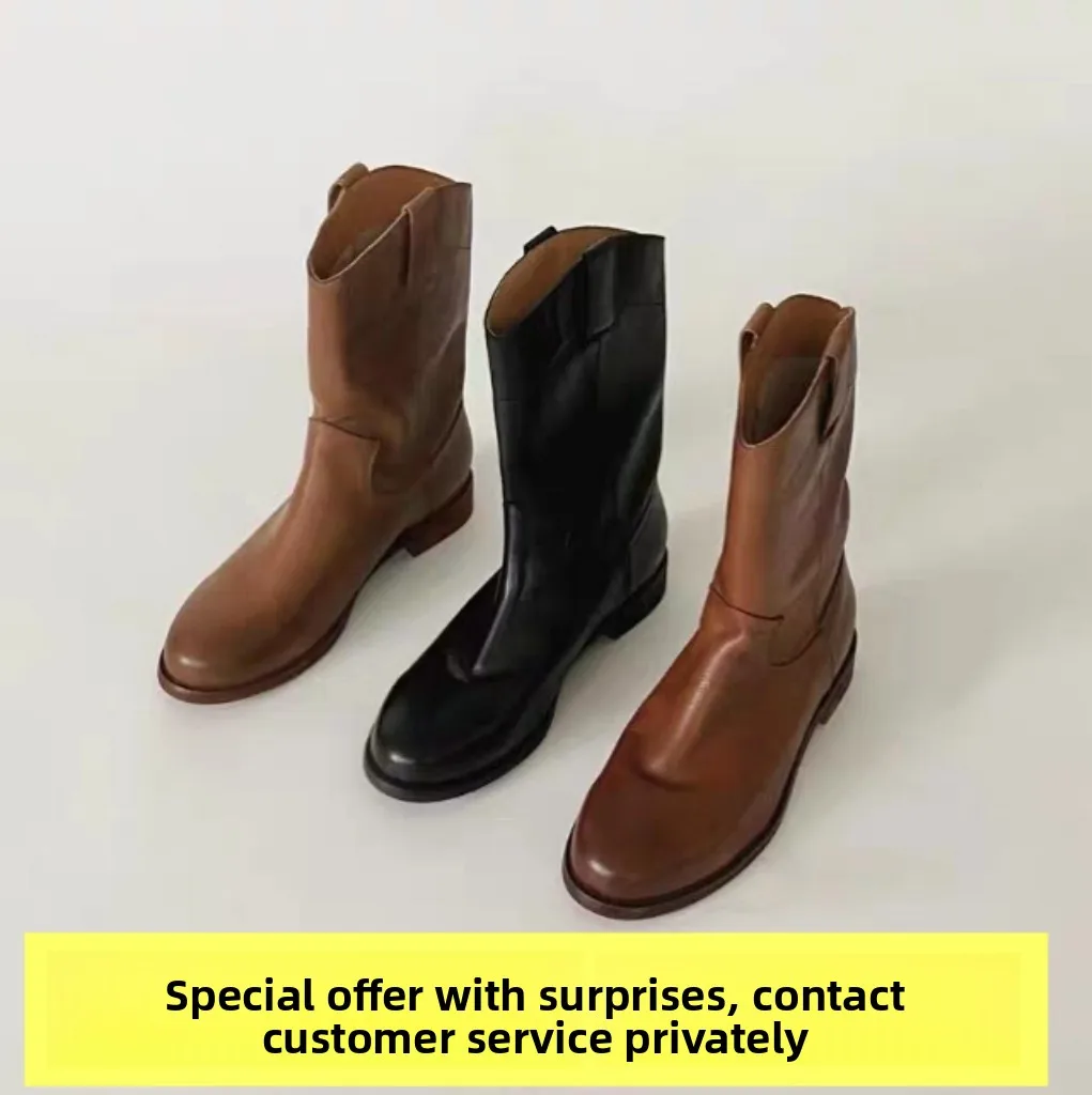 

Ботинки Челси Zaceng, женские кожаные ковбойские сапоги до середины икры на подкладке в стиле ретро, ковбойские сапоги в стиле вестерн с круглым носком и квадратным каблуком