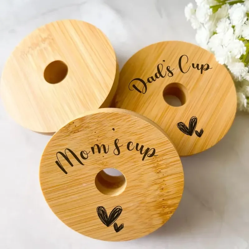 1Pcs Free Custom Logo Bamboo Cup Lids Engraved Bamboo Lid with Straw Hole for Cola Tea Cup Straw or Coffee Cup Personalised Gift