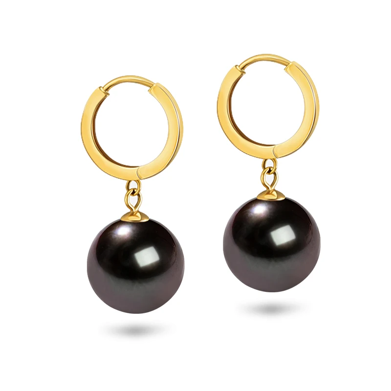 

14K Gold Earrings For Women,Real Black Pearl Earrings Wedding Jewelry,Real Yellow Gold Hoop Earrings Fine Gift