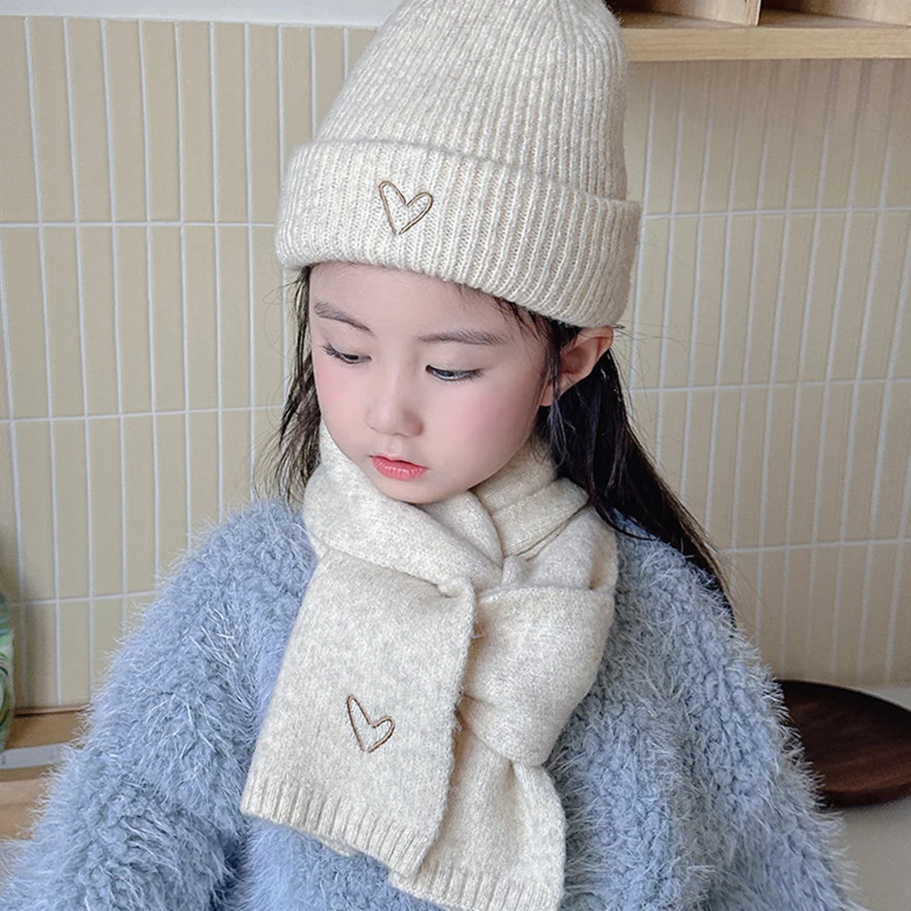 Girls Fashion Children's All-match Solid Knitted Wool Scarf Candy Color Korean Autumn Winter Boys Baby Warm Embroidery Scarfs