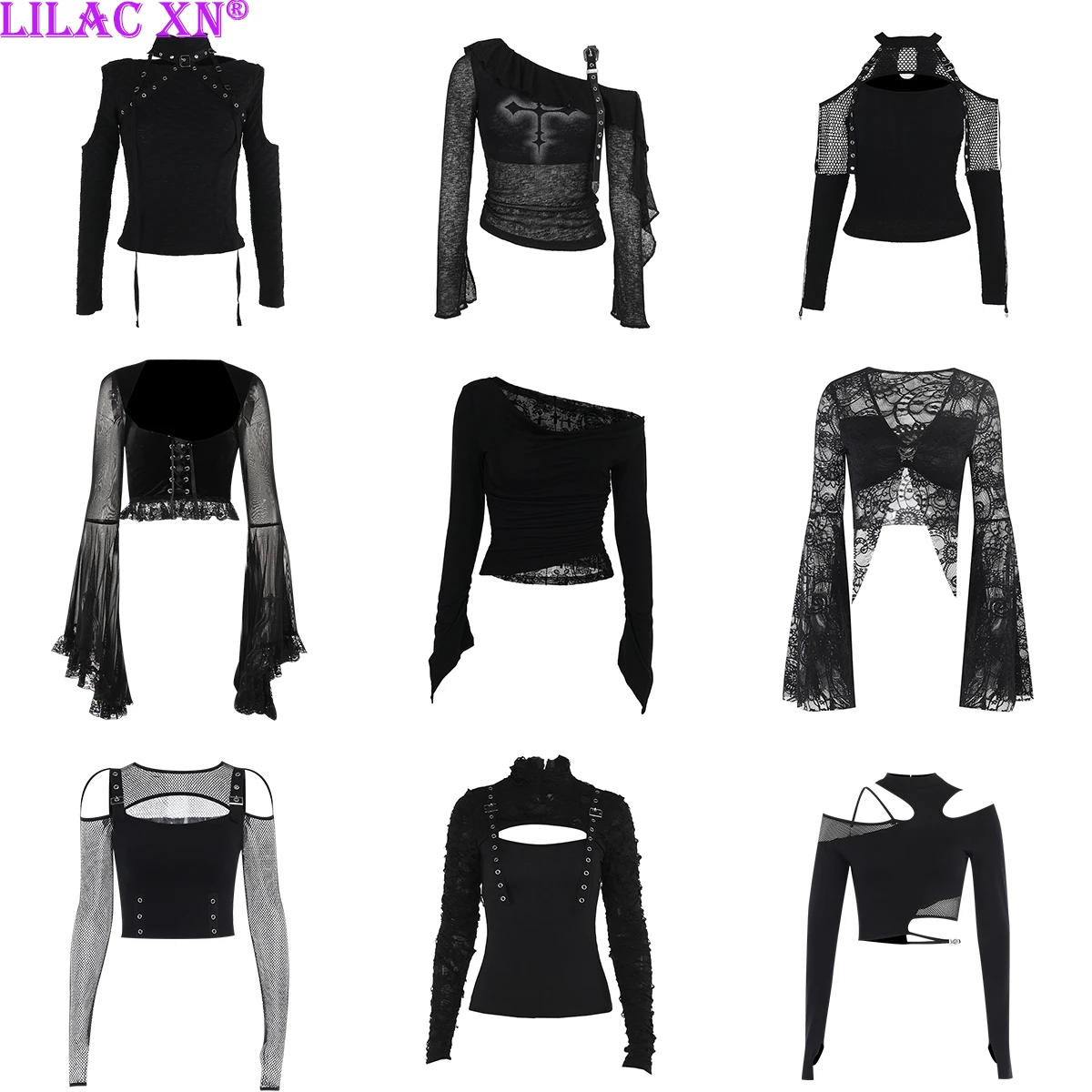 Goth Sexy Lace Flared Long Sleeve Corset Crop Tops Women Aesthetic Black Velvet V-Neck T-shirts Y2K Vintage Tops Tees Streetwear