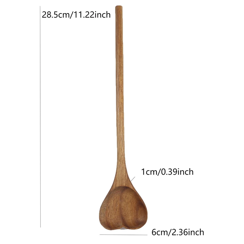 Wooden Spoon Long Handle Anti-scalding Soup Spoon Anti-Crack Heart-shaped Dessert Spoon Heat Resistance Coffee Scoop for Kitchen