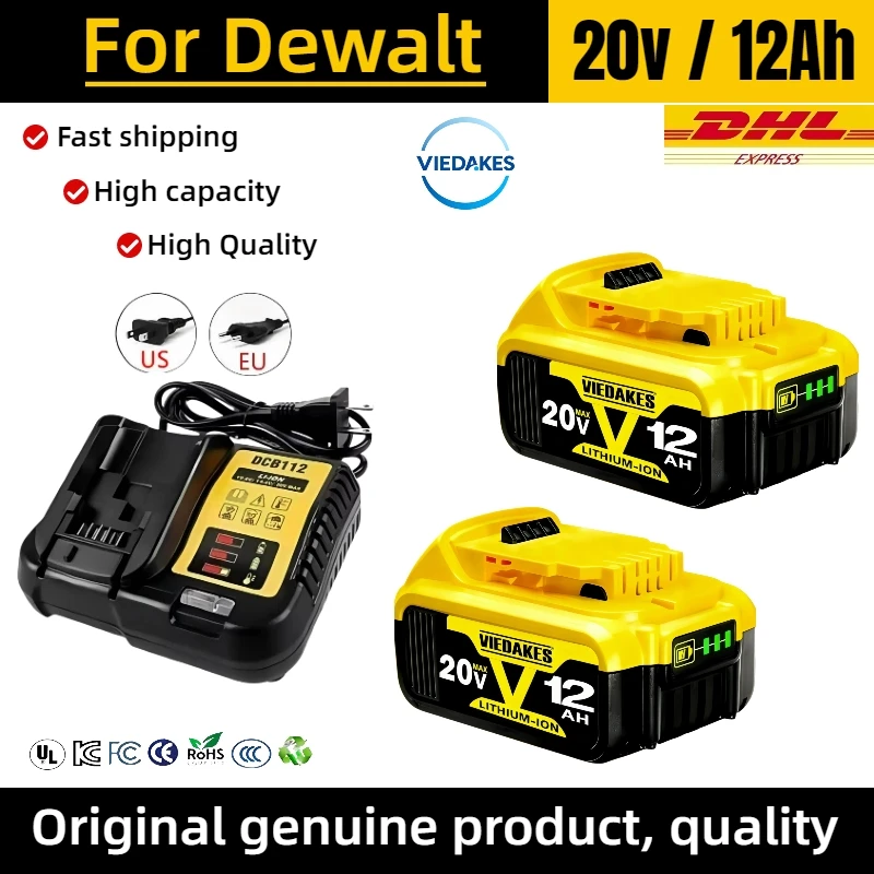 

for DeWalt 18V Battery and Charger Set, 12.0Ah DCB205 for 20V MAX Tools. Fast Charging Included.
