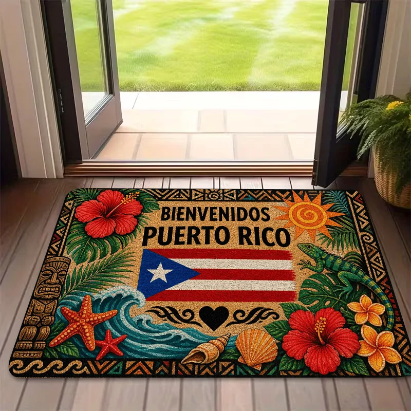 Puerto Rico Flag Style Flat 2D Pattern Area Rug Bath Mat Non-Slip Doormat Floor Mat Water Absorbent Home Decor