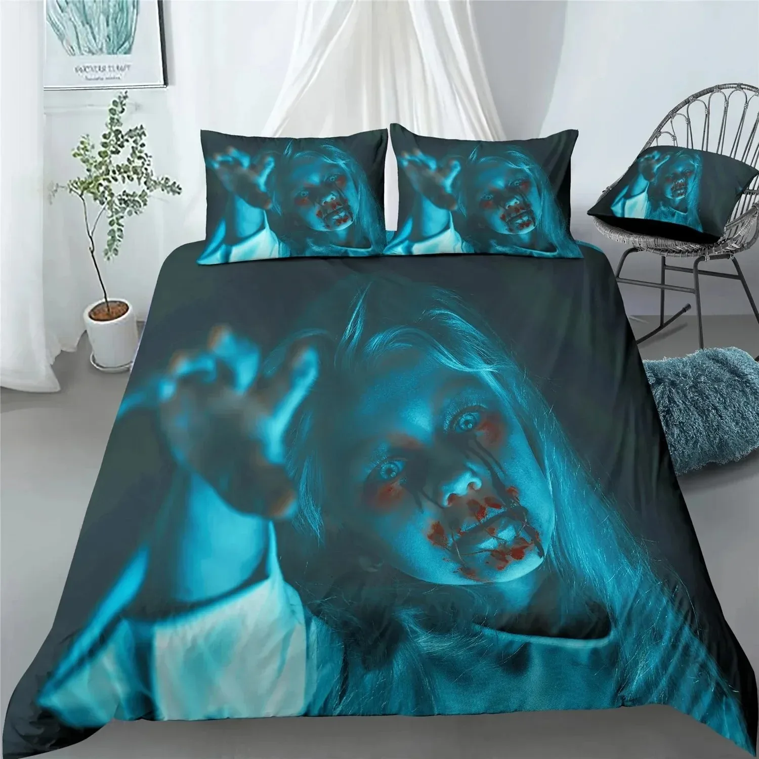 Scary Horror Movie Duvet Cover Set Dark Terror Killer Bloody Bedding Set Horrible Halloween Quilt Cover Single Double King Size