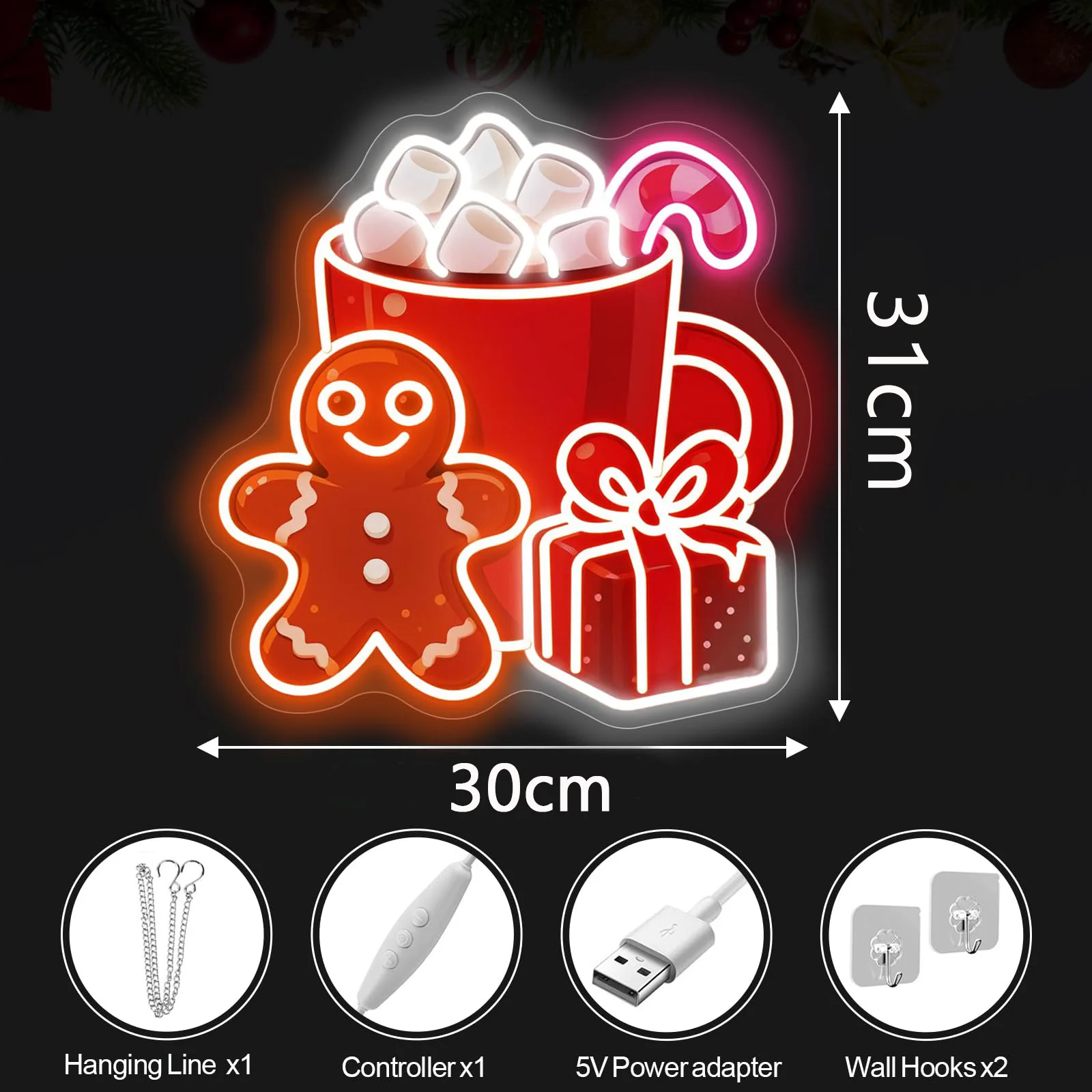 クリスマス ジンジャーブレッドマン カップ ネオンサイン クリスマスツリー デコレーションサイン 壁飾り クリスマスオーナメント ショップ 寝室 ホームパーティー用