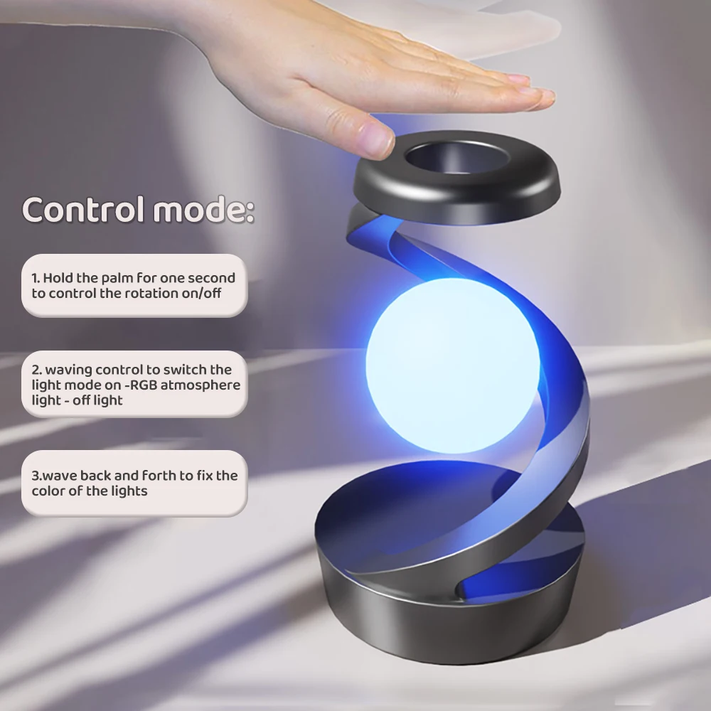 Wireless Charging Rotating Suspension Night Light Hand-waving Control RGB Atmosphere Table Lamp For Bedroom Office Decor