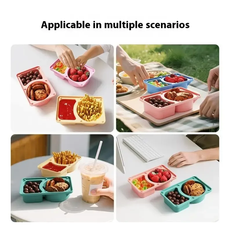 Snackcontainers met 2 compartimenten en deksels - BPA-vrije lekvrije siliconen sausdoos voor specerijen, lunch- en picknickopslag