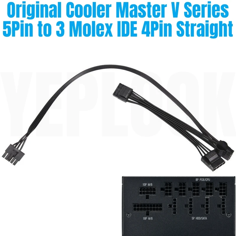 Original Cooler Master 5Pin to 3 Molex 4Pin IDE Straight Fan Power Cable for V550 V650 V750 V850 V1000 V1300 Gold Modular Power