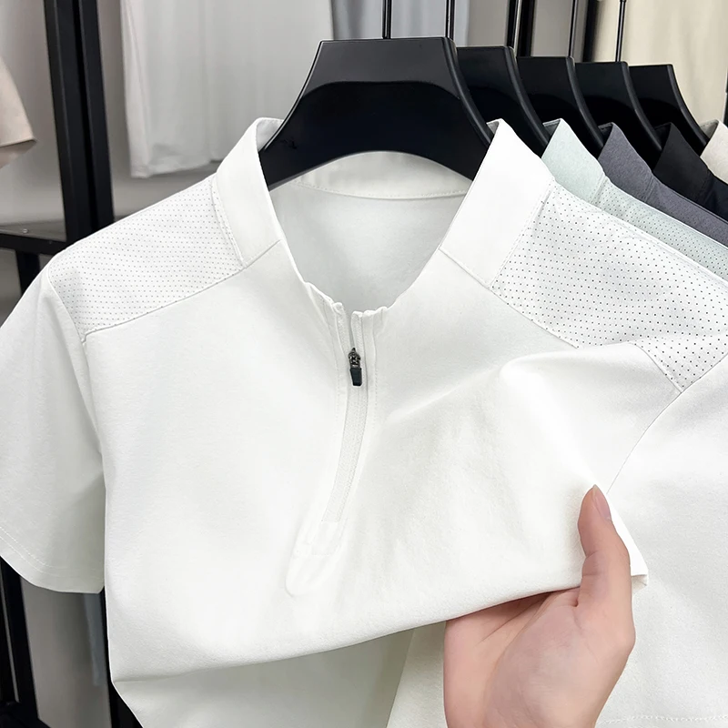 

Summer New Style Short-Sleeved T-Shirt for Men Casual Moisture-Wicking Quick-Drying Half-Zip Fashionable Breathable Men's Wear