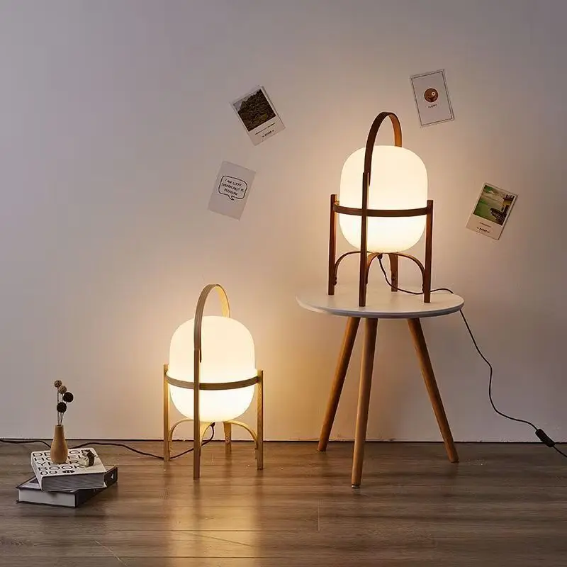 

Retro Solid Wood Floor Lamp Creative Living Room Bedroom Decorative Table Lamp Zen Style Floor Light Warm Night Lights