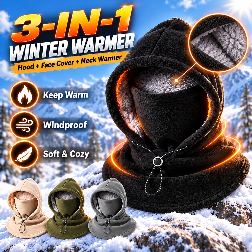One Piece Flannel Warm Mask Hat, 3-in-1 Winter Fleece Balaclava Ski Mask Windproof Hood Face Neck Cover for Men Women Cycling