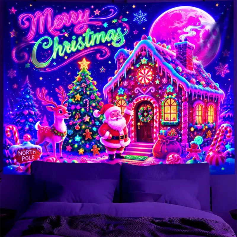 VIKAMA Neon Christmas Tapestry Christmas Winter Atmosphere Wall Hanging Living Room Bedroom Party Background Wall Decor