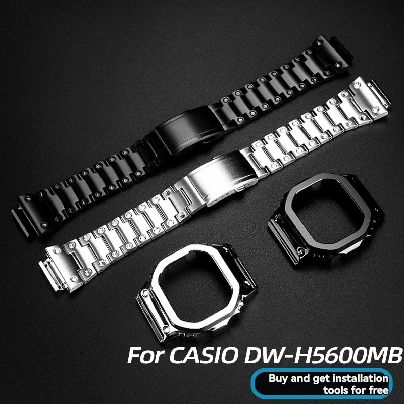 For Casio DW-H5600 Bluetooth Heart Rate DW-H5600 Series Set Watchband Case Modified Solid Stainless Steel Strap Bezel Men's