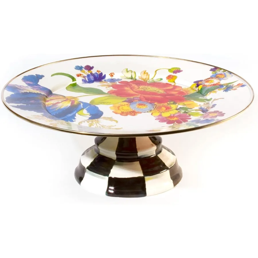 

Эмалированное блюдо на пьедестале, круглая подставка для торта, большой рынок с белым цветком