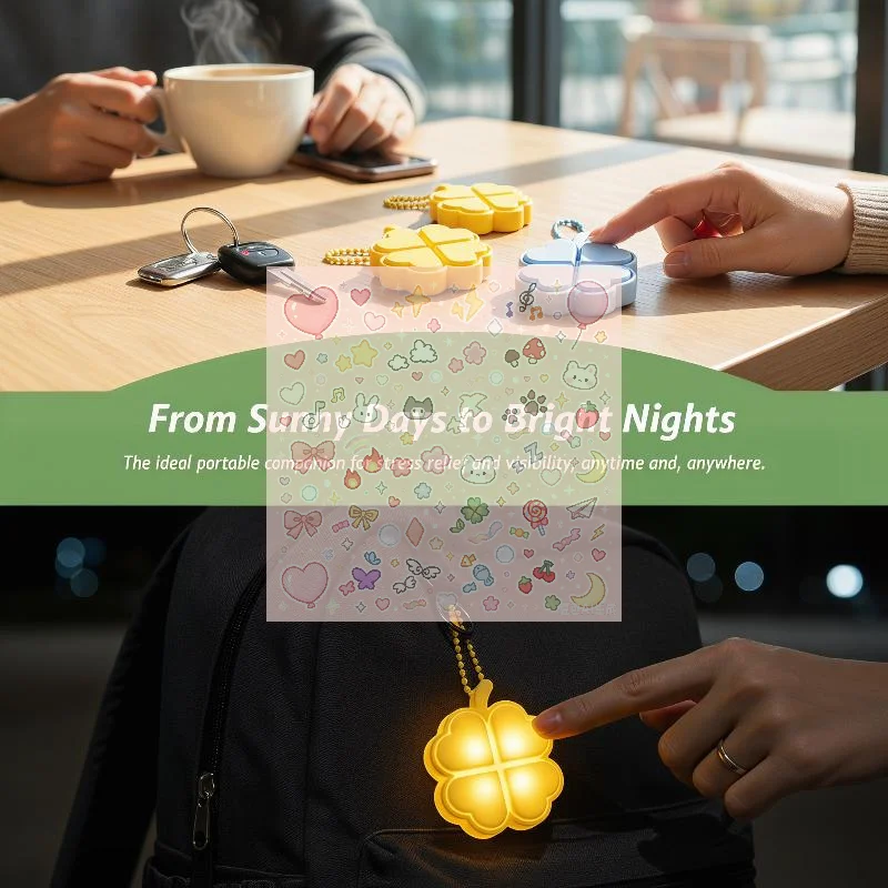 Lucky Four-Leaf Clover LED Light Up Keychain Clickable Buttons Stress Relief Toy Backpack Pendant Party Gift For Kids Adults