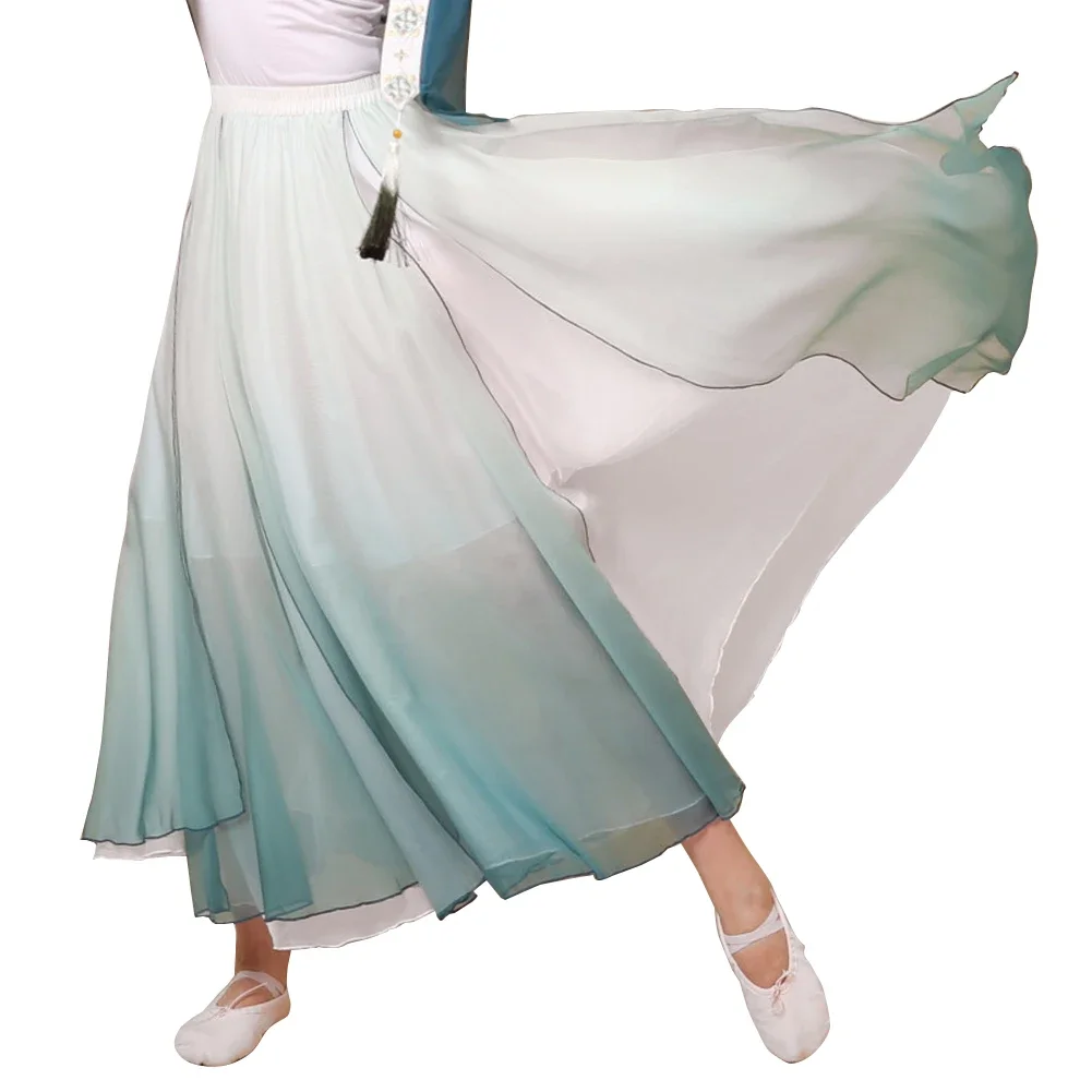 Green Classical Dance Skirt 360 Degree Flowy Dance Skirt Chinese Classical Dancing Skirt Women Double layer Chiffon Dance Skirts