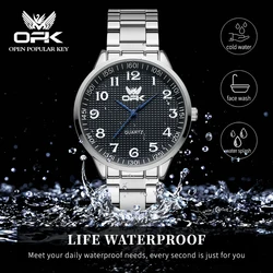 OPK 6008 Quartz Watch for Men Original Waterproof Stainless Steel Classic Digital Wristwatch Luxury Business Casual Mens Watches