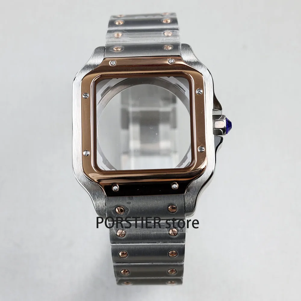 NH35 38mm Square Watch Case 316L Stainless steel Watch Accessories for NH35 4R35 NH36 4R36 Movement Santos Modification Parts