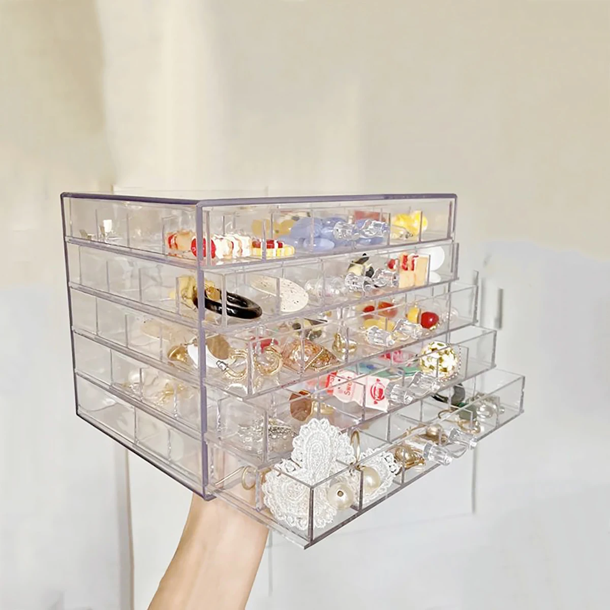 1pc, Five-layer Jewelry Storage Box, Color Is Divided Into: Transparent, Gray, Can Be Used For: Jewelry, Storage