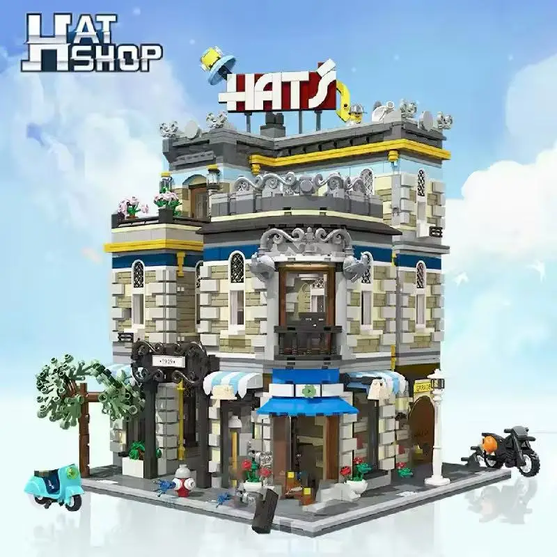 2026 New European Architecture City Street View Hat Shop Building Blocks Set Model Creative Toy for Kids Boys Girls Gifts