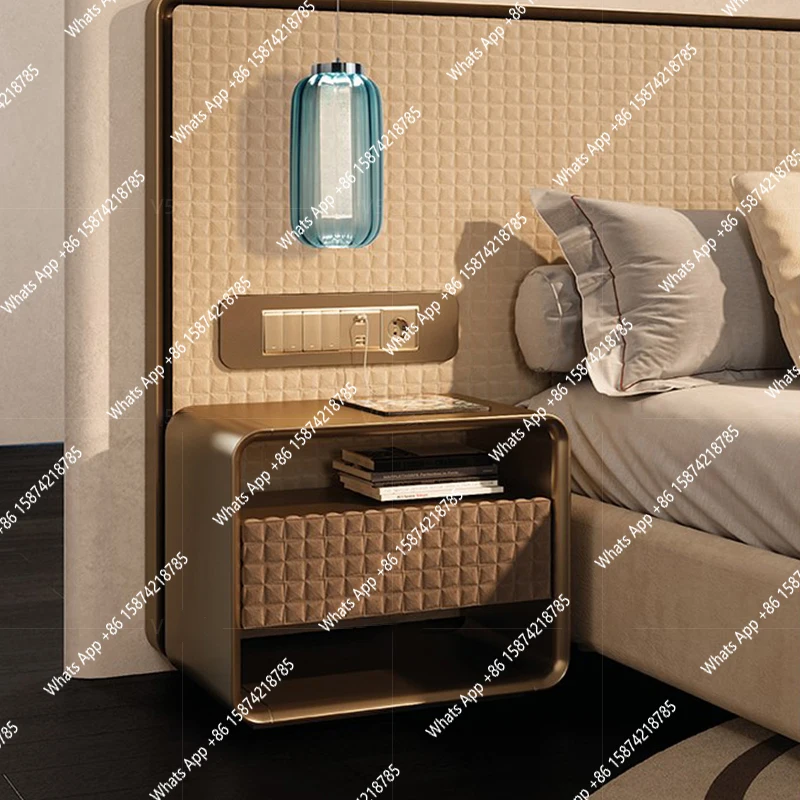 Italian light luxury bedside table modern simple stainless steel cabinet creative bedroom bedside storage cabinet
