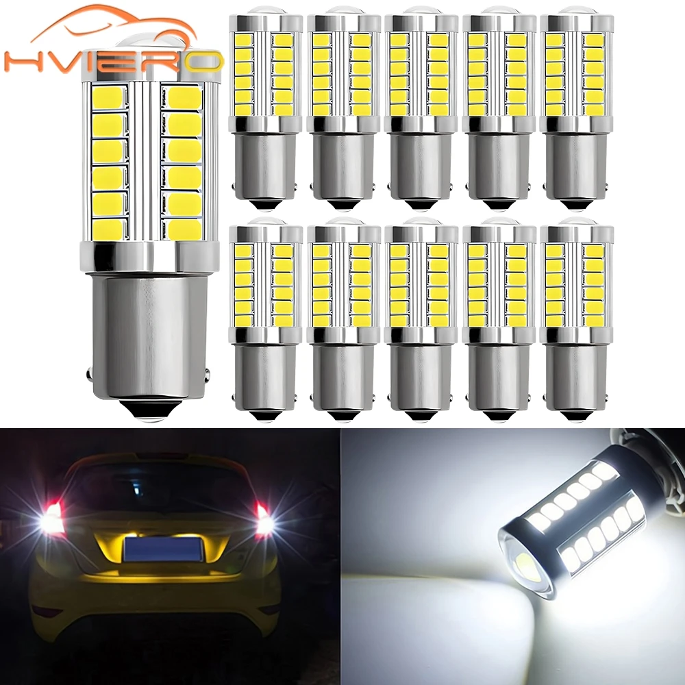 

10X Car Brake Light Tail Lamp Turn Signal Autos Rear Reverse Bulb 7443 1156 1157 33SMD Parking Lights DayLight White Waterproof