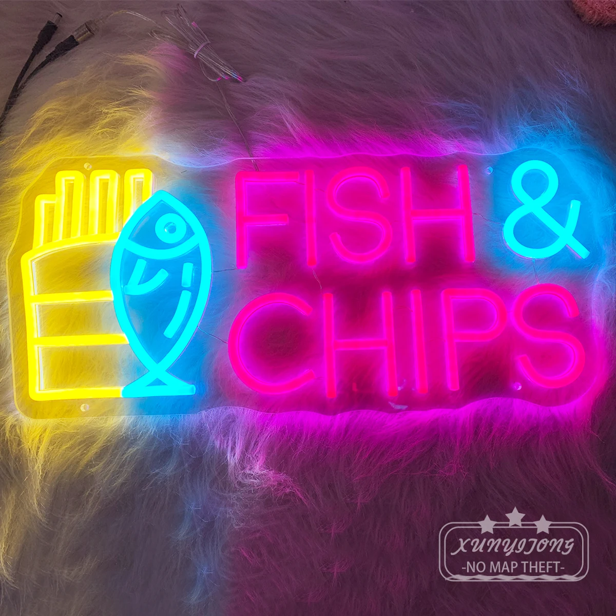 Patatine fritte di pesce fritte a forma di neon applicare a patatine fritte hamburger, negozi, ristoranti bar led neon rendi il tuo negozio più attraente