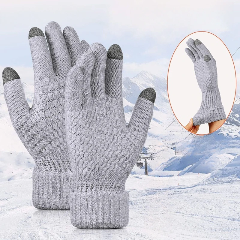 Gants à écran tactile pour femmes et hommes, mitaines tricotées, crochet, laine, chaud, hiver