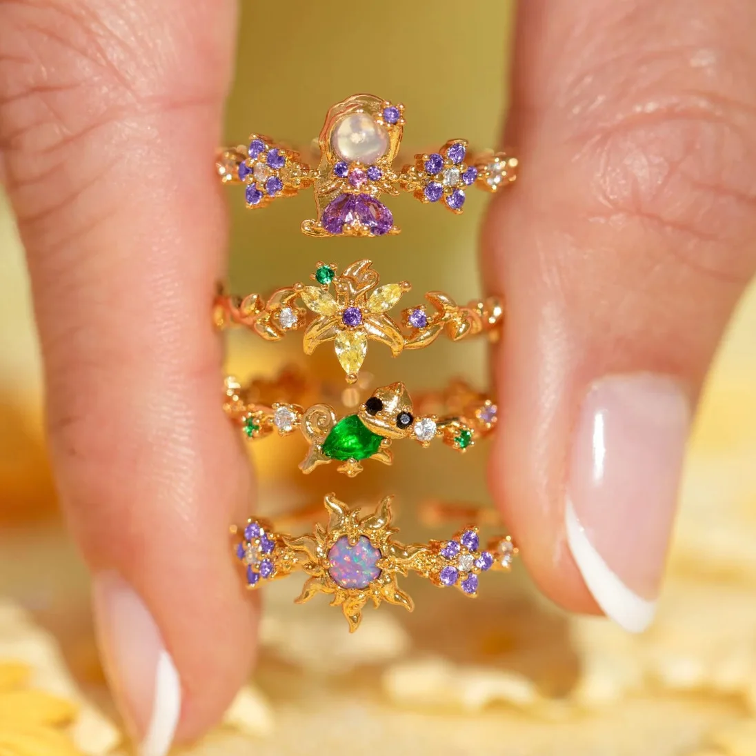 New ins Cute Colorful Zircon Princess Ring For Women Girl Fashion Vintage Heart Zircon Animal Adjustable Rings Jewelry Gift