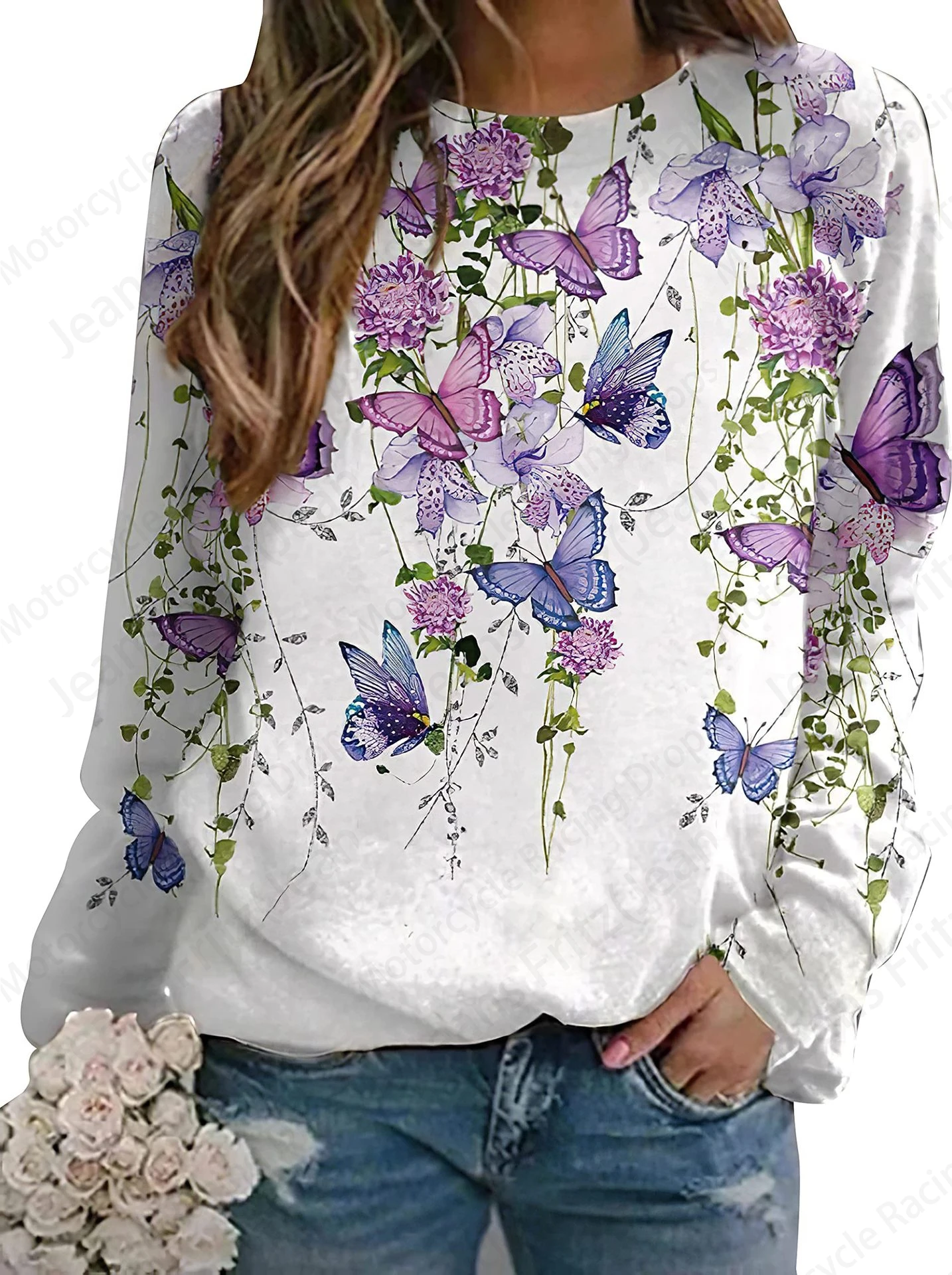 Floral Butterfly 3d Print Hoodie Women Fashion Crewneck Oversized Hoodies Women Sweats Streetwear Coat Clothes Female Sweatshirt