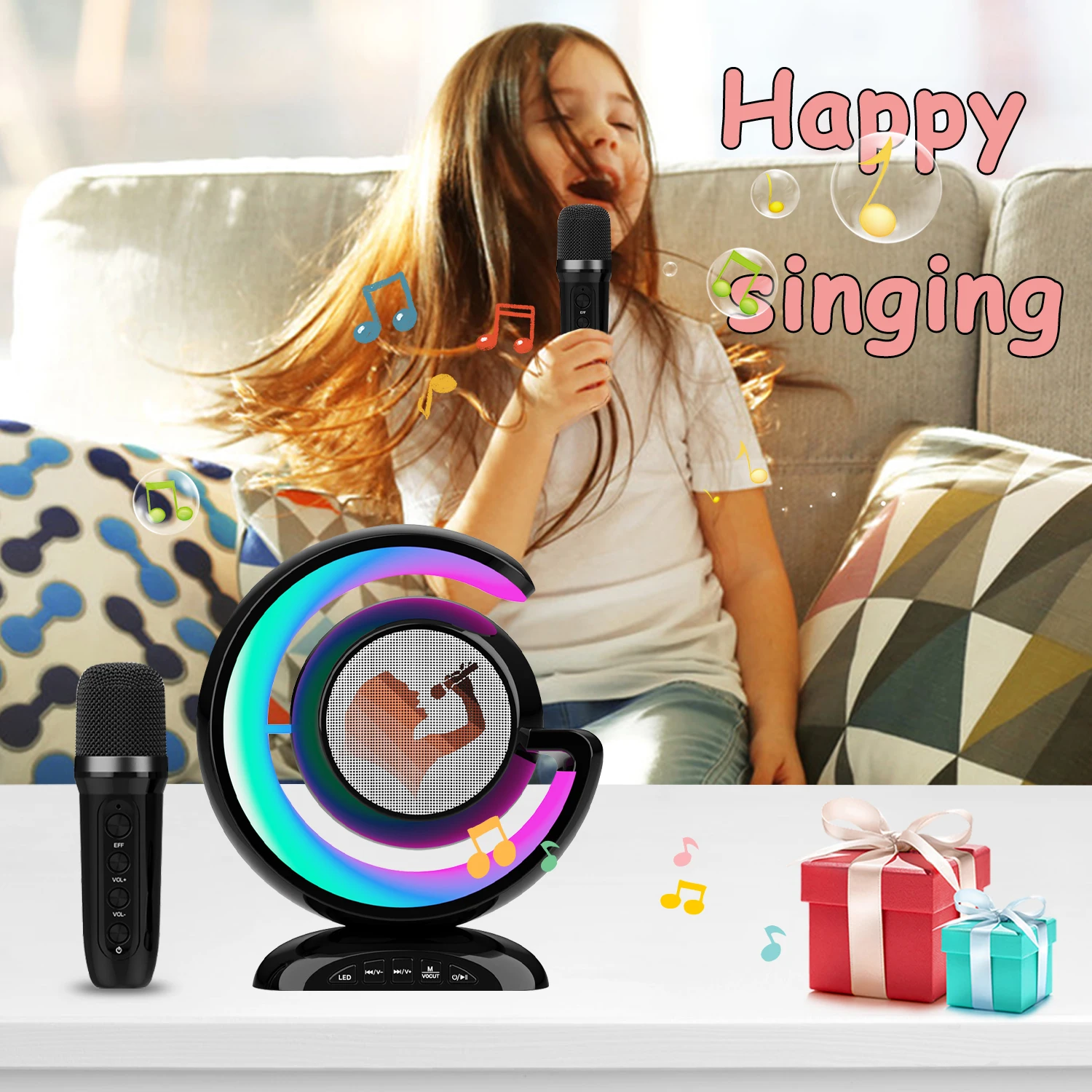 Wireless Bluetooth Karaoke Microphone for Kids 2 Wilreless Microphones Led Lights for Home Party Birthday Kids Gifts