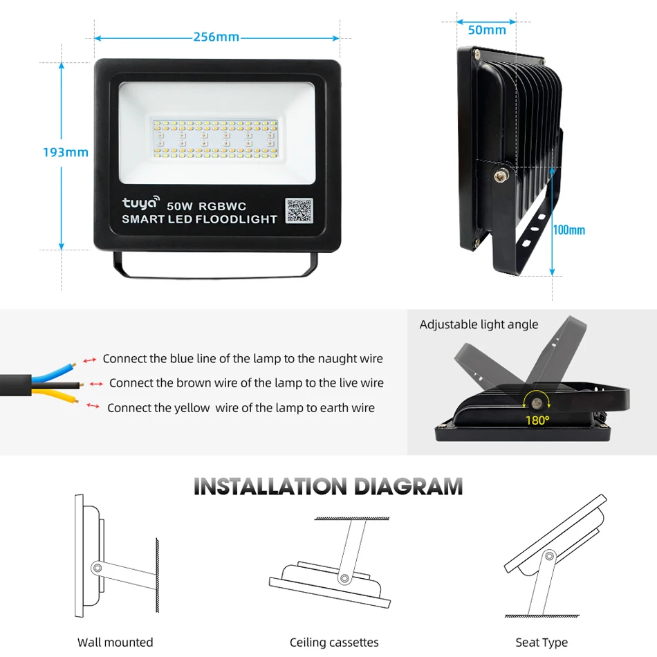 Aplikacja Tuya inteligentne WiFi LED RGBWC kolorowy reflektor szerokostrumieniowy AC220V 50W Outdoor IP66 wodoodporny lampa krajobrazowa ZigBee z