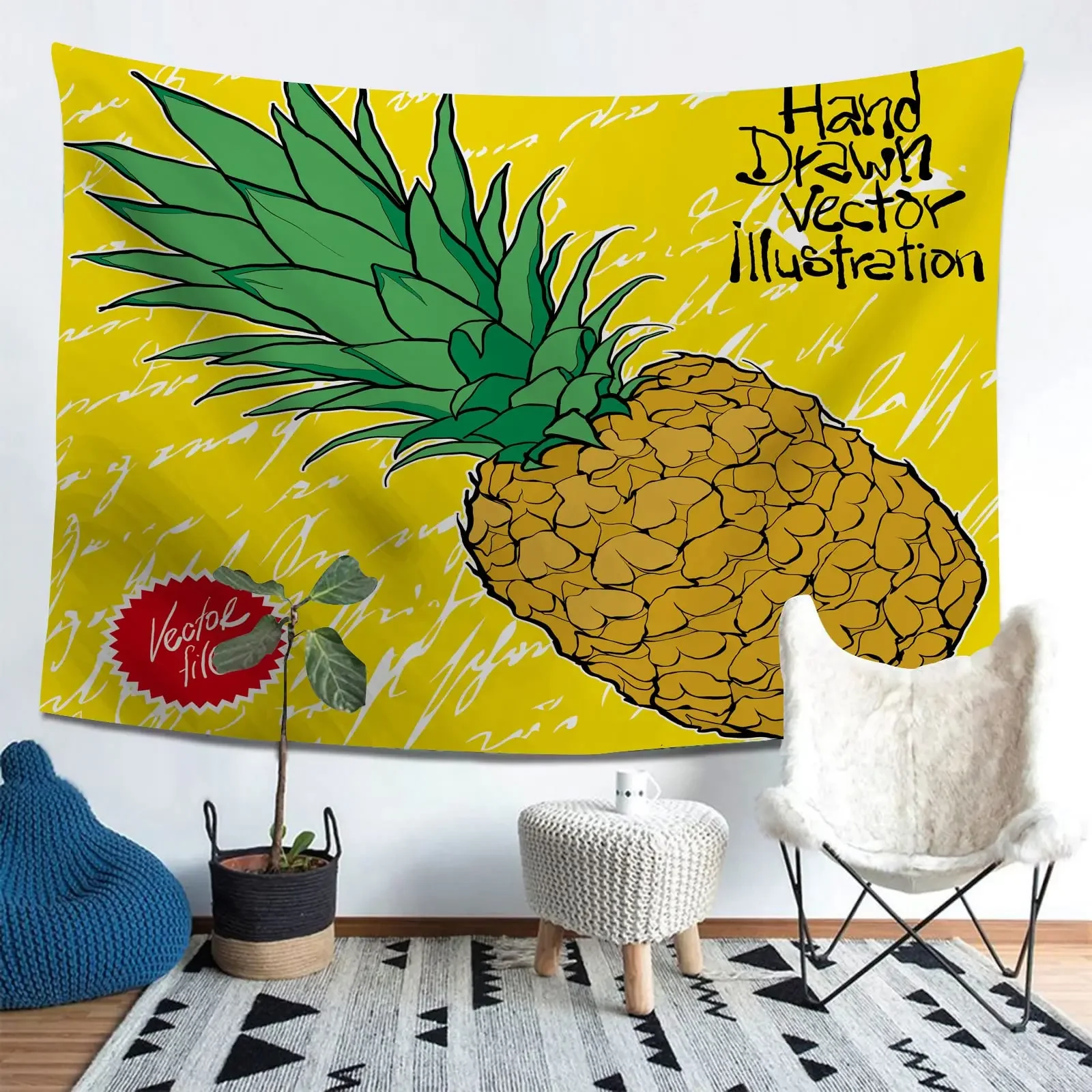 Pineapple Tapestry Tropical Theme Vintage Style Pineapple Fruit Pattern Tapestry Wall Hanging for Bedroom Home Living Room Dorm