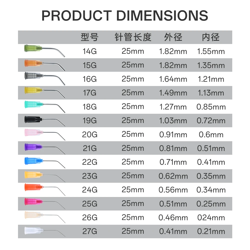 30pcs Bent Dispensing Tip 14G-27G Industrial Blunt Tip with Luer Lock 1 Inch Glue Needle for Filling E-liquid, Ink and Syringe