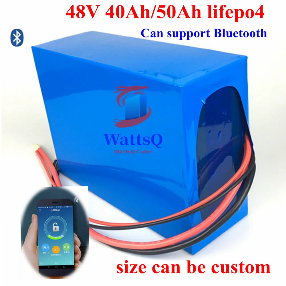 48V 50Ah Lifepo4 48v 40AH lithium battery Bluetooth BMS APP 16S for 2000w Scooter bike tricycle boat go cart +10A charger