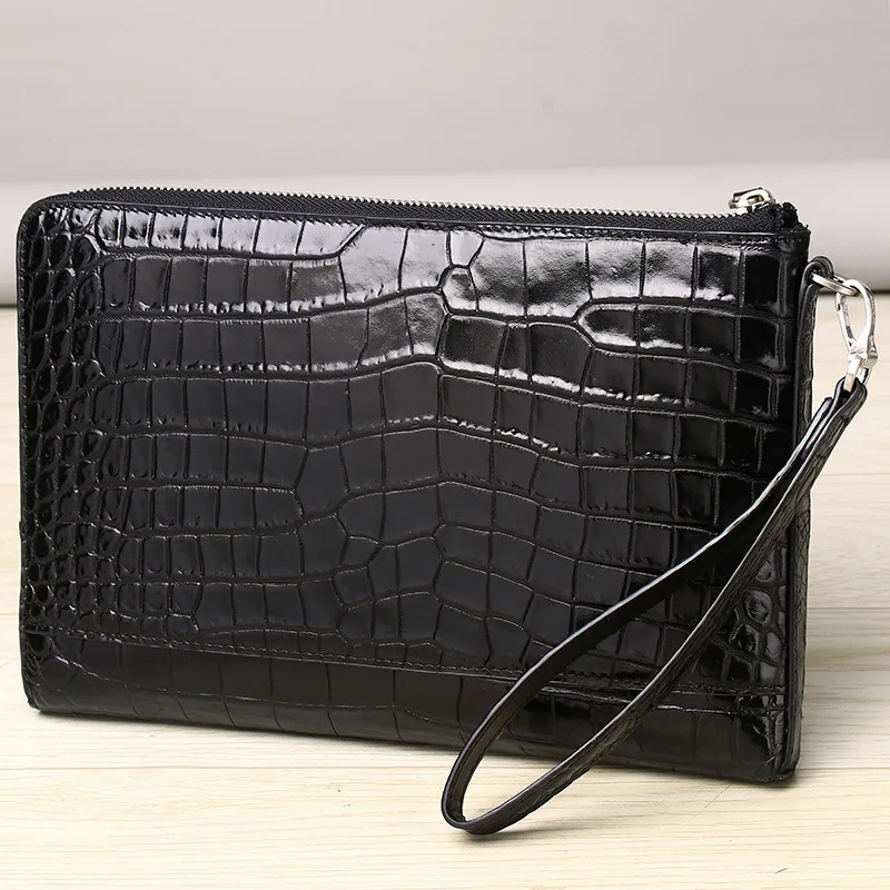 New Crocodile Pattern Leather Envelope Large Handbag Cowhide Business Clip Bags Multi Functional Wallet Trend Purse Mens Wallets