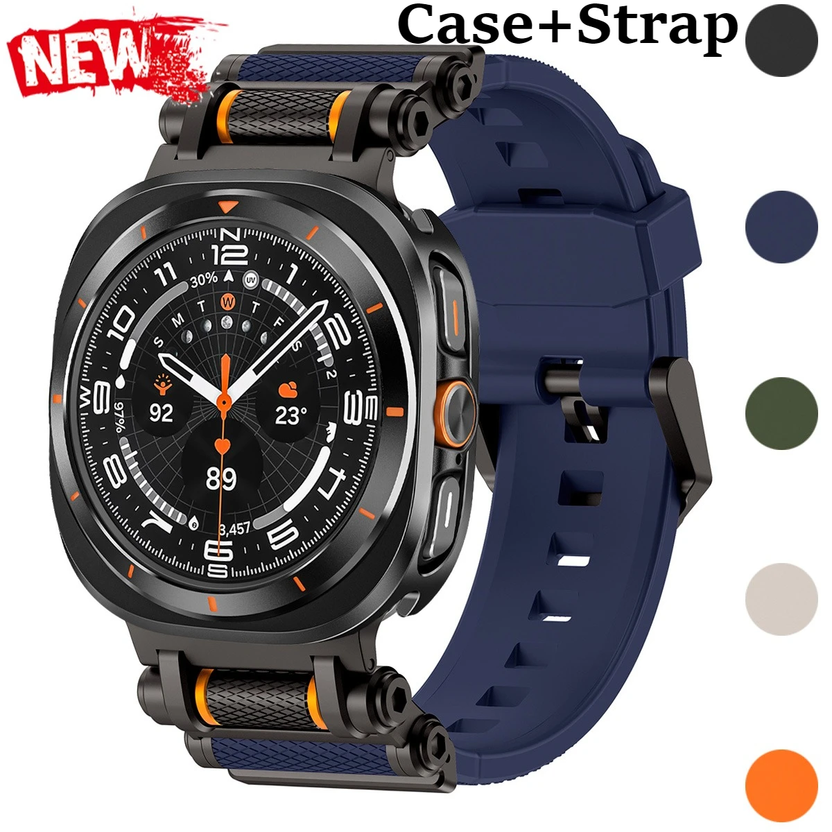 Capa + Pulseira de Silicone para Samsung Galaxy Watch Ultra 2025/7, Capa Metálica e Pulseira Esportiva Macia para Galaxy Ultra 47mm