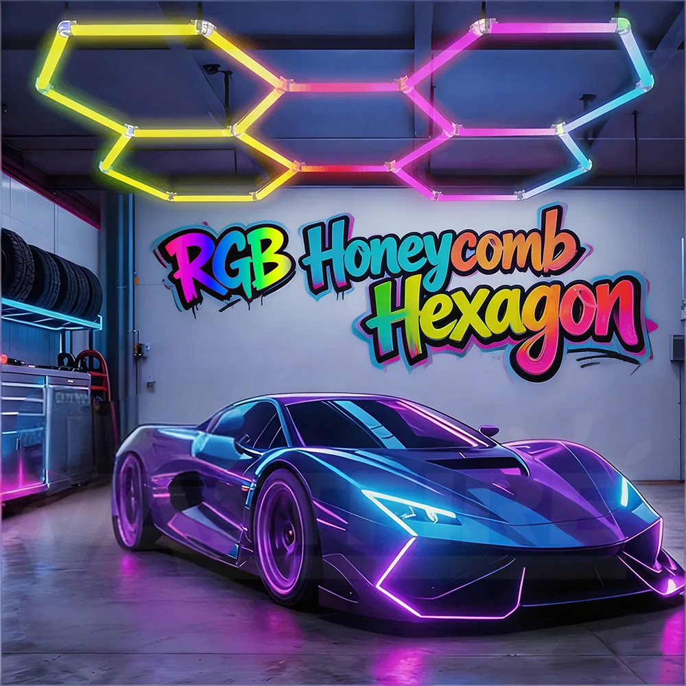 

Garage RGB Hexagon LED Lights with Music Sync Mode, App & Remote Control, Multi-Color lamps for Gaming Room, Gym