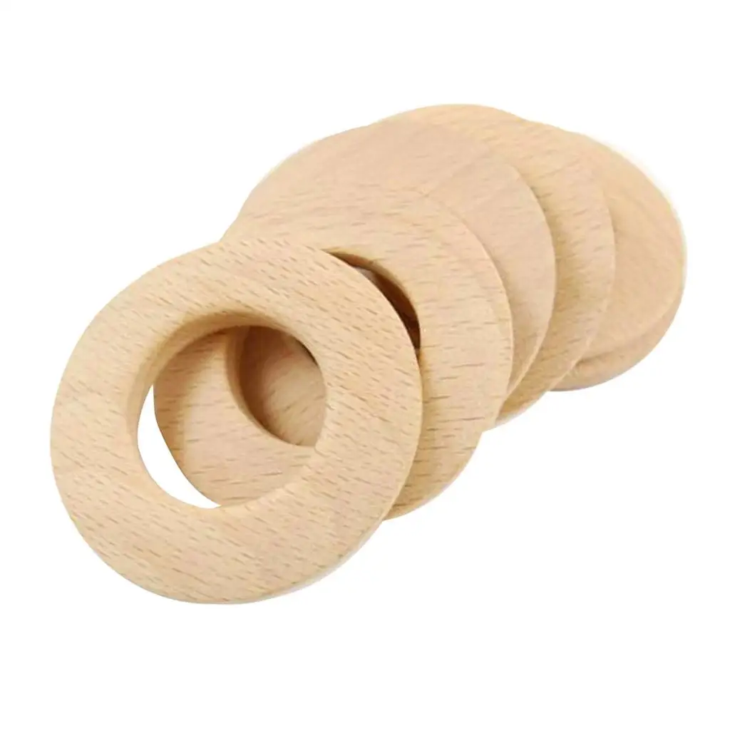 6Pcs Natural Blank Wood Rings Unfinished for DIY Projects Pendant Connectors 50mm