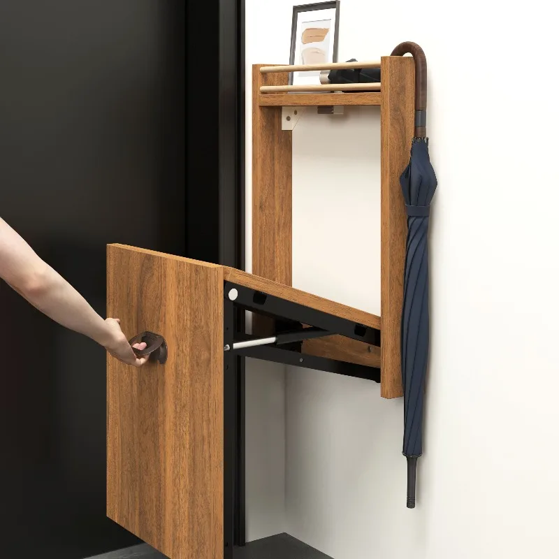 

Wall Mounted Folding Shoe Bench Hidden Entryway Seat Space Saving Flip Down Stools for Putting on Shoes Conceal Utility Box