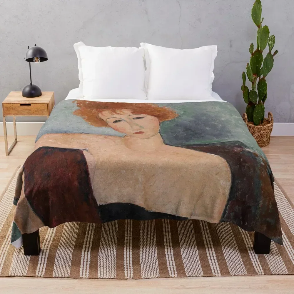 

Amedeo Modigliani. Redheaded Girl in Evening Dress, 1918. Throw Blanket Stylish Couch Blanket for Home Living Room