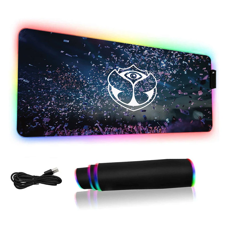 RGB Mouse Pad with Wire TOMORROWLAND Music Festival Gamer Backlight Non-slip Deskmat Office Accessory Large Led Rubber Mousepad