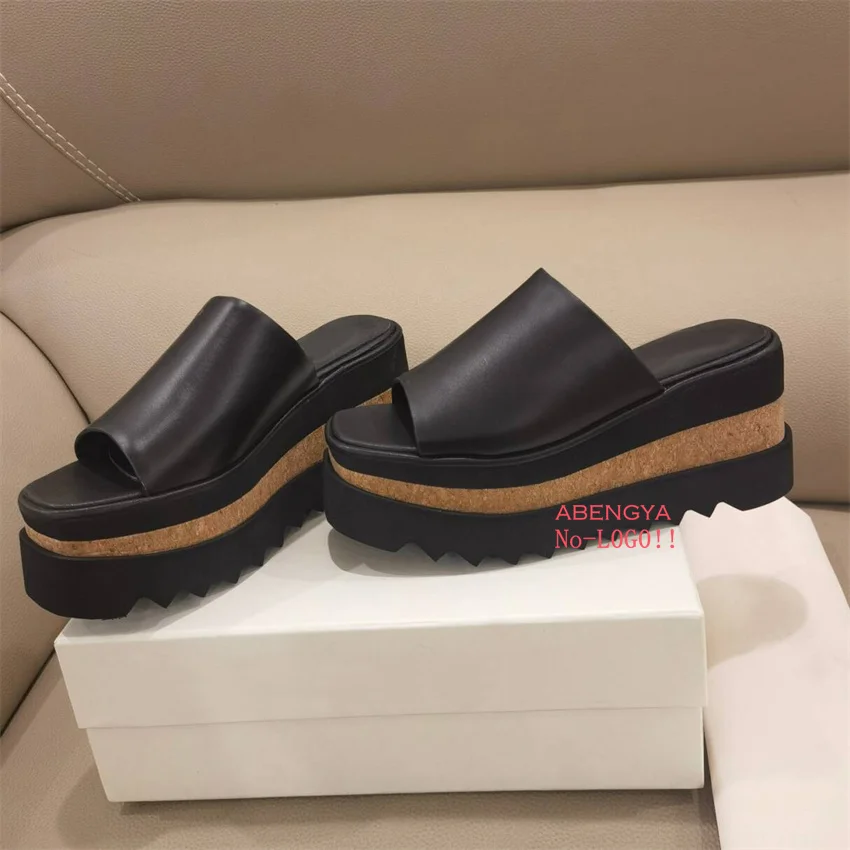 Summer New Black Leather Flat Slippers Women Open Toe Mules Dress Flat Slides Designer Casual Party Beach Walk Shoes For Women view 2