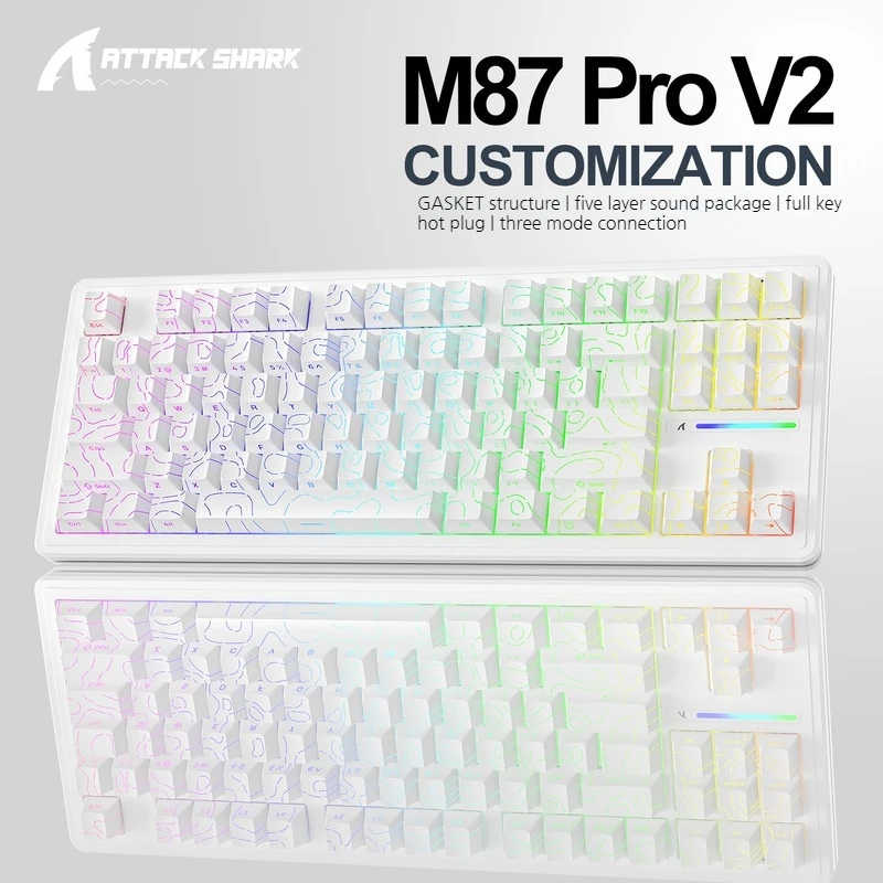 Attack Shark M87 Prov2 Three Modes Rgb Light Wireless Bluetooth Mechanical Keyboard Hot Plug Gradient Sidecut GameEsportKeyboard