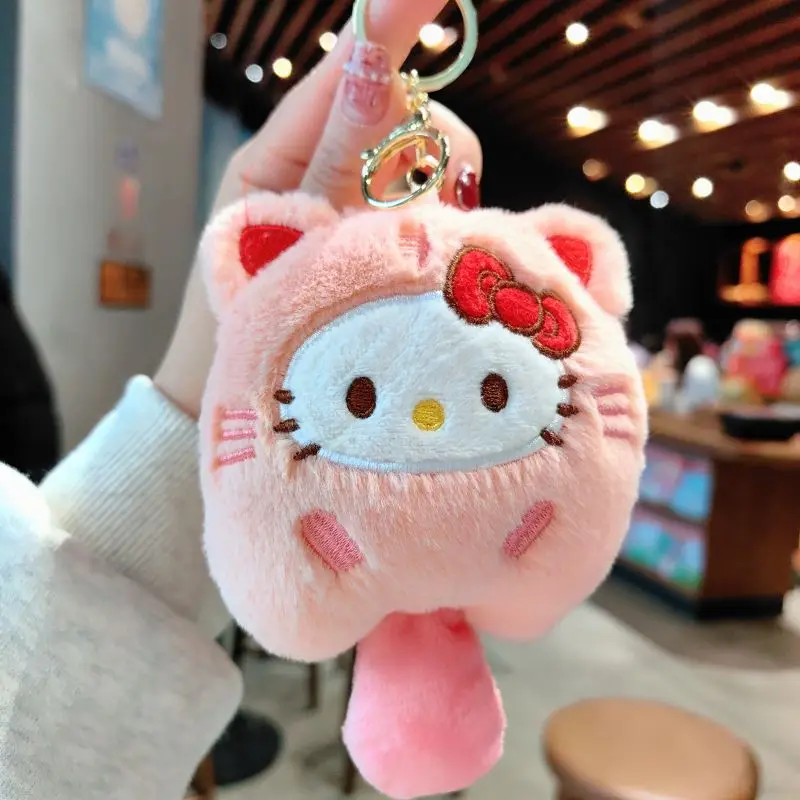 Japonês sanrio dos desenhos animados brinquedo de pelúcia chaveiro kawaii olá kitty kuromi mochila pingente purin cinnamoroll presente do feriado das crianças